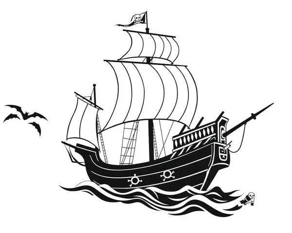 Pirate Ship Outline PNG Vector -> パイレーツ船の輪郭 PNG ベクター